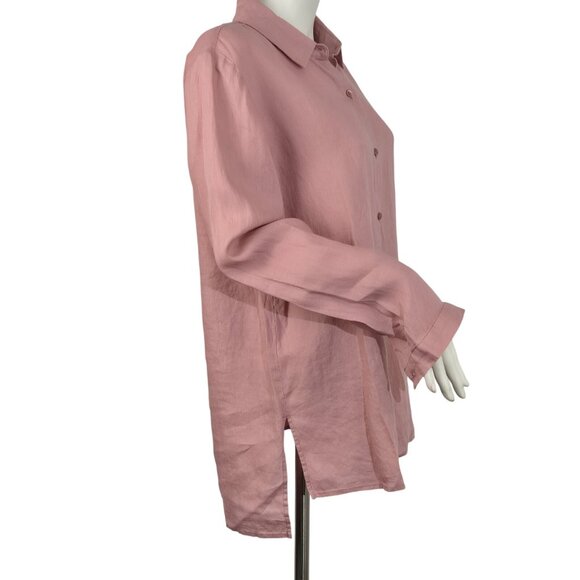 Eileen Fisher Women's Shirt Size Classic Long Sleeve Button Up Pink Pale (60) - Picture 3 of 12